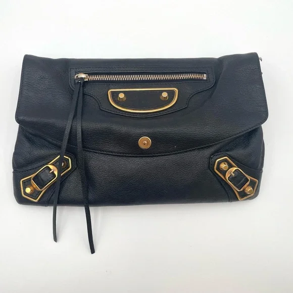Balenciaga Black Motocross Metallic Edge Envelope Clutch